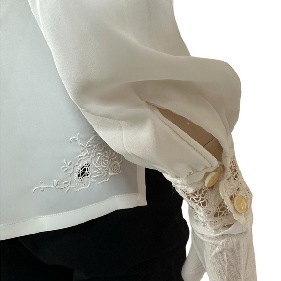 NWT Vintage Women Blouse Montare Crochet Lace Shirt Long Sleeve Button Back Top - Picture 6 of 8